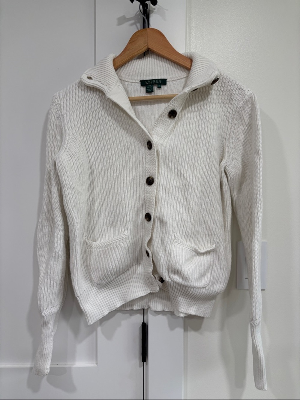 Lauren Ralph Lauren white sweater cardigan Classic Preppy M